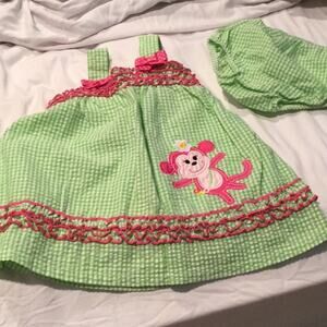 Green white lightweight sear sucker dress worn 1x